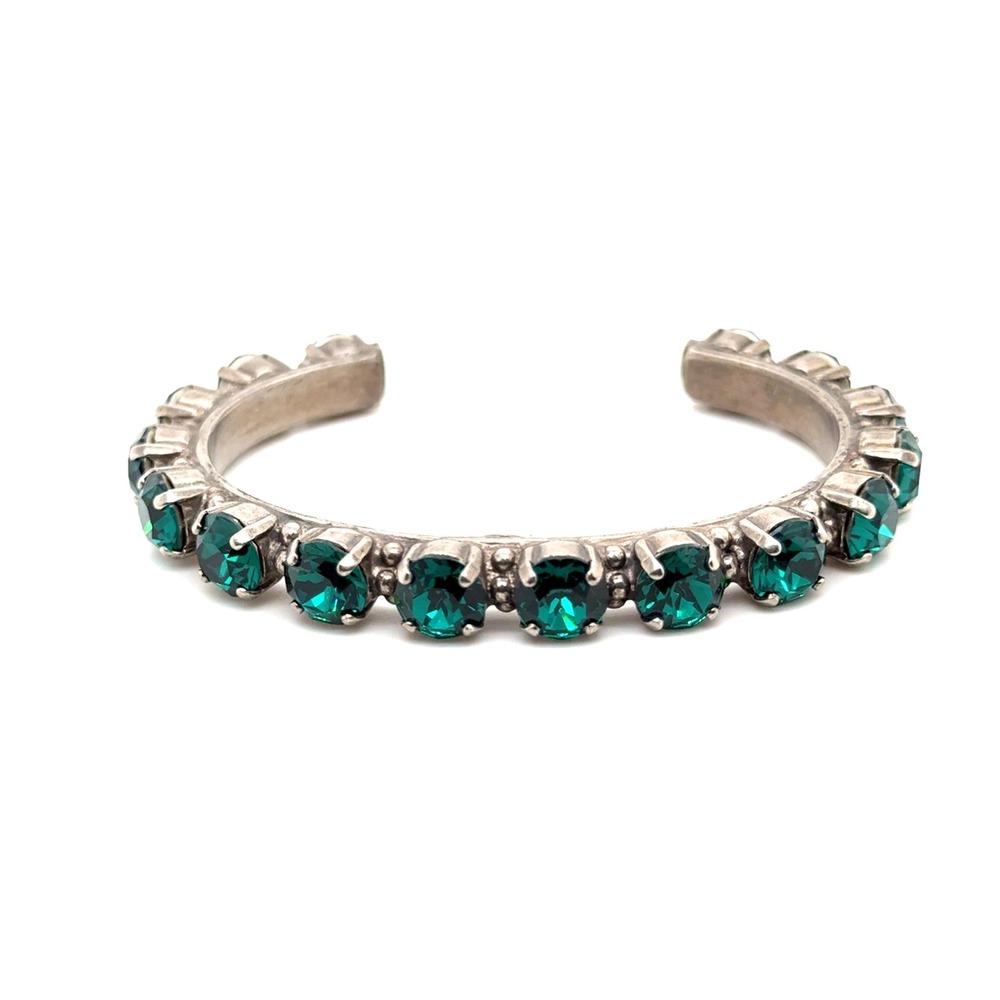 Sorrelli Emerald Green Crystal Silver Tone Cuff Bracelet Vintage Style